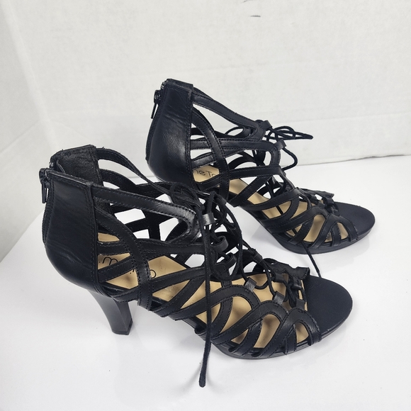 Me Too Black Women Strappy Laced Blocked Heels Size 10 - Picture 2 of 13